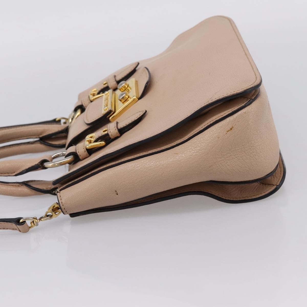 Miu Miu Madras Convertible Lock Leather Beige Leather Tote Bag Bag (Pre-Owned)