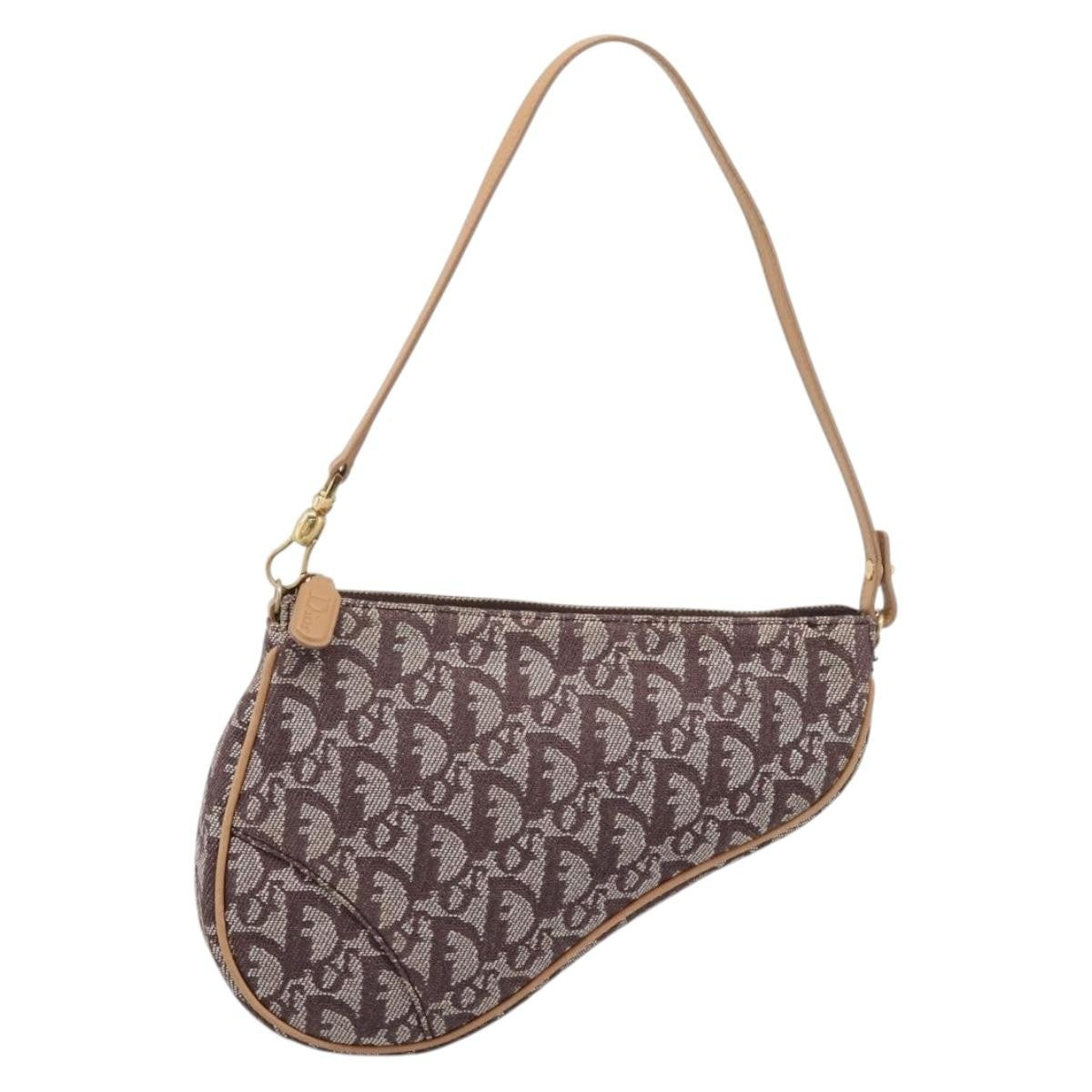 Christian Dior Vintage Saddle Bag Canvas Brown Canvas Clutche & Pouche Bag (Pre-Owned)