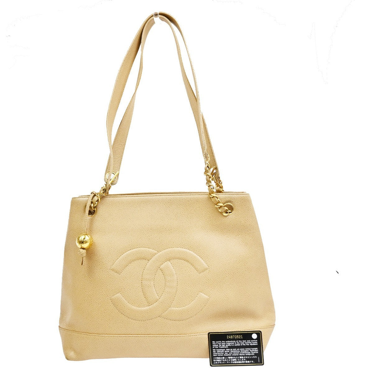 Chanel Vintage Timeless Chain Caviar Beige Leather Shoulder Bag Bag (Pre-Owned)