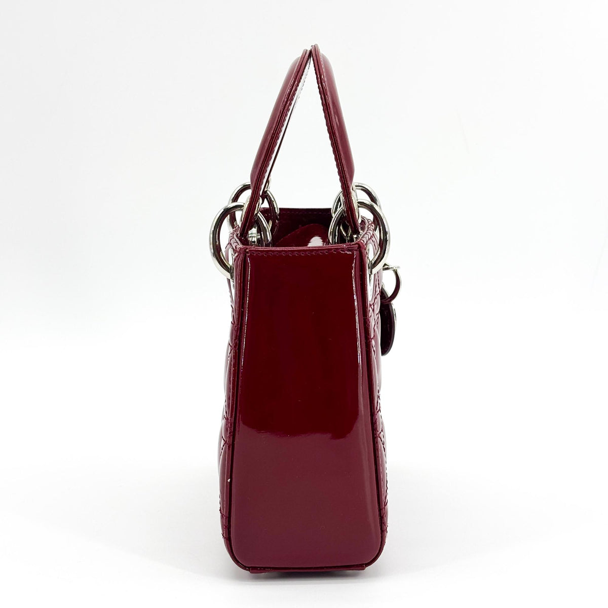 Christian Dior Lady Dior Cannage Stitch Patent Red Patent_Leather Handbag (Pre-Owned)
