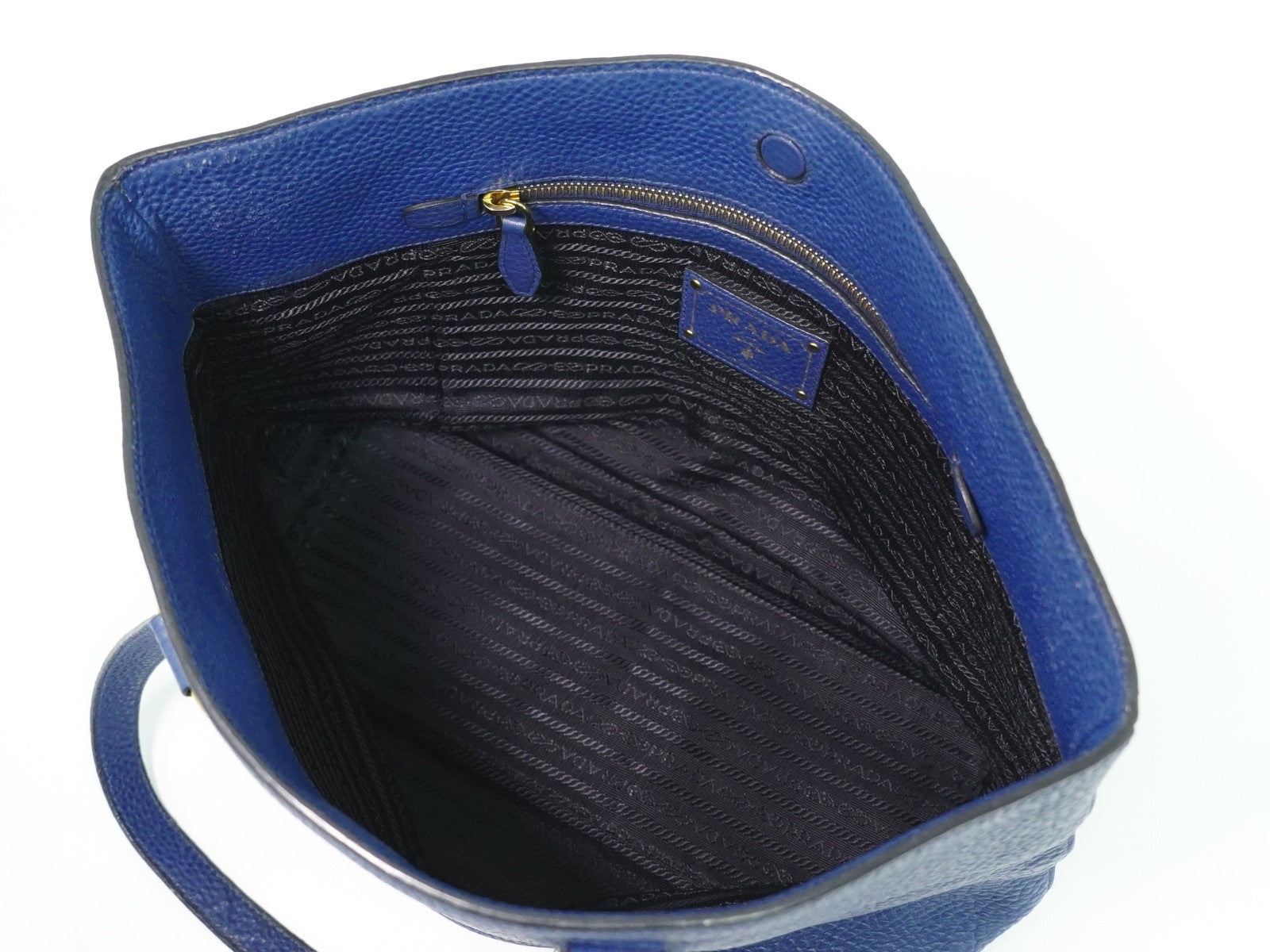 Prada Embossed Logo Open Tote Leather Blue Leather Tote Bag Bag (Pre-Owned)