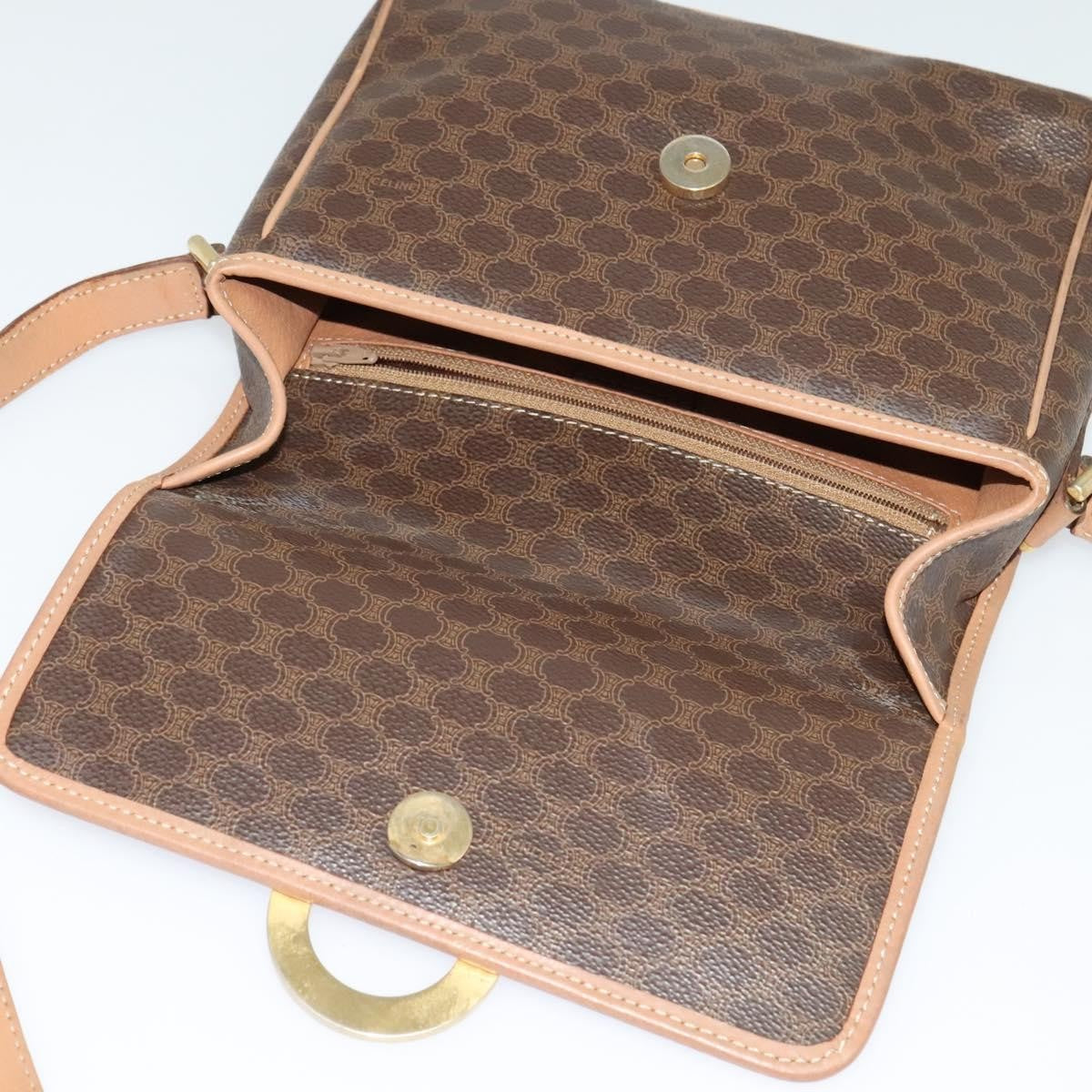 Celine Vintage Macadam Circle Logo Canvas And Leather Brown Canvas Shoulder Bag Bag (Pre-Owned)