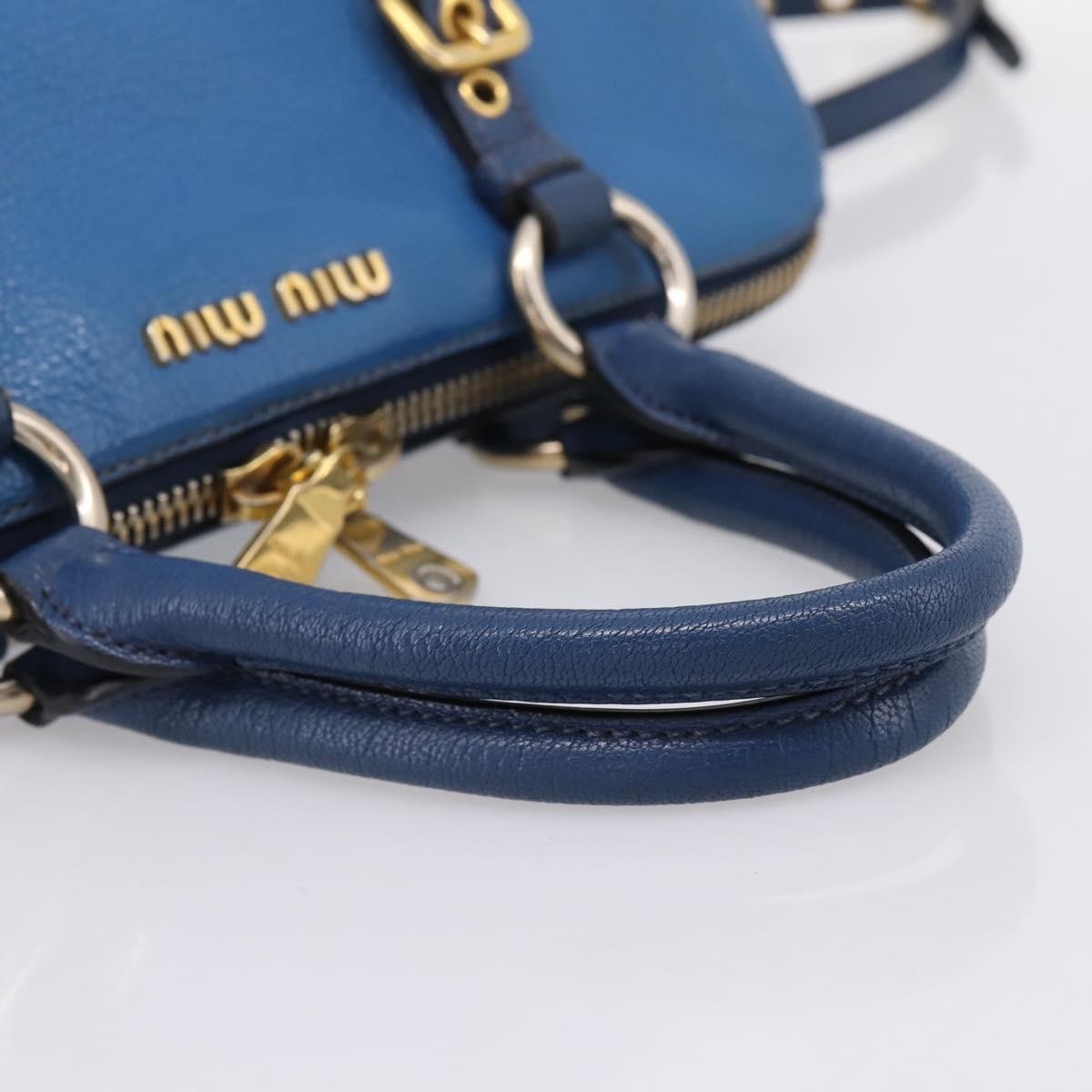 Miu Miu Madras Bowler Leather Blue Leather Handbag (Pre-Owned)