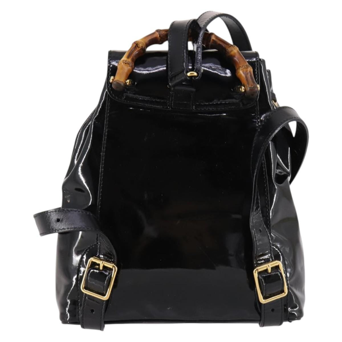 Gucci Vintage Bamboo Patent Black Patent_Leather Backpack Bag (Pre-Owned)