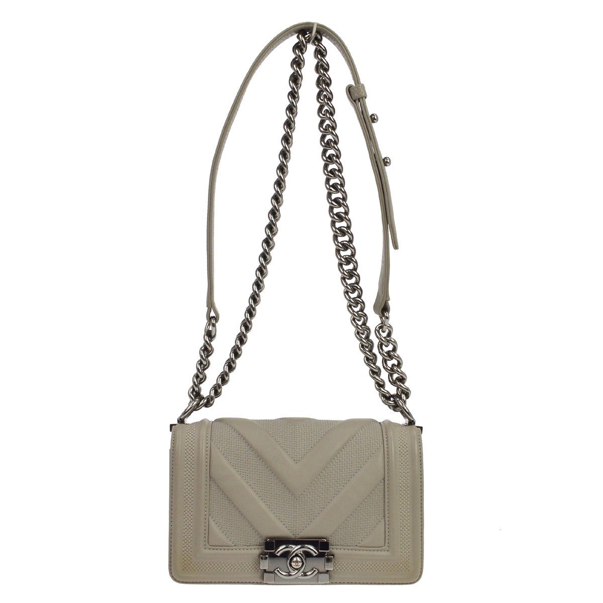 Chanel Boy Flap Chevron Lambskin Gray Leather Shoulder Bag Bag (Pre-Owned)