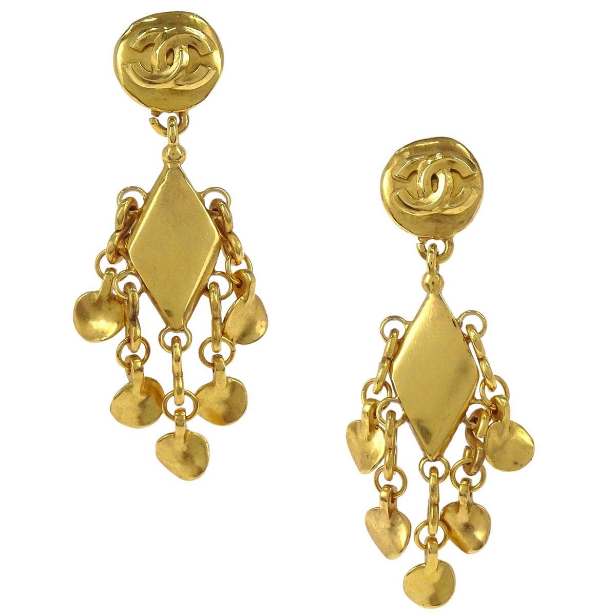 Chanel Cc Rhombus Clip-On Metal Gold Gold_Plated Earrings Jewelry (Pre-Owned)