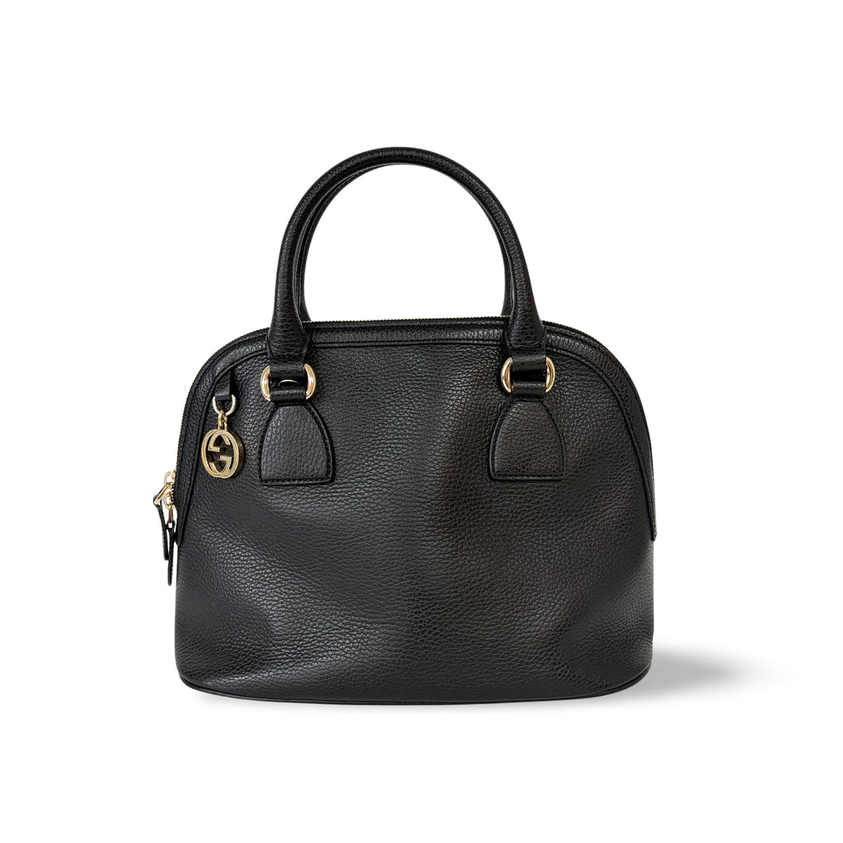 Gucci Dome Bowler Gg Suede Black Leather Handbag (Pre-Owned)