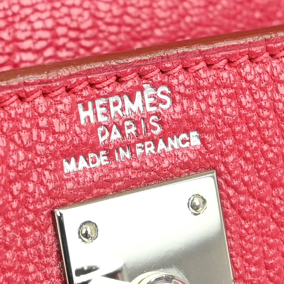 Hermes Kelly Red Chevre De Coromandel With Palladium Hardware Pink Calfskin Handbag (Pre-Owned)