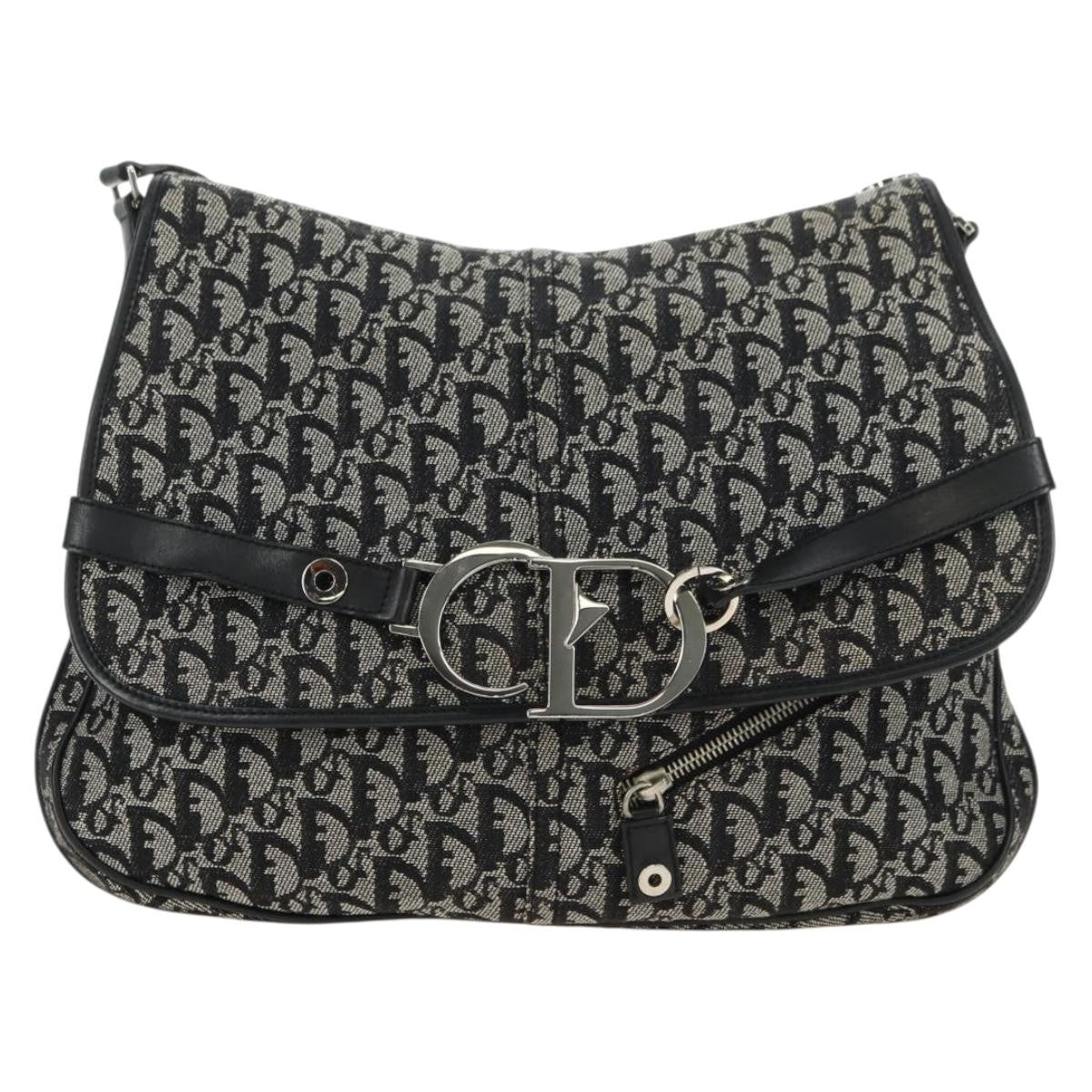 Christian Dior Vintage Cd Flap Messenger Diorissimo Canvas Black Canvas Shoulder Bag Bag (Pre-Owned)