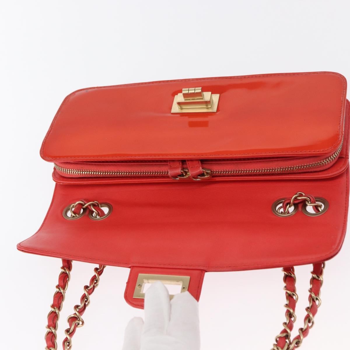 Chanel Mademoiselle Lock Flap Quilted Lambskin Orange Patent_Leather Shoulder Bag Bag (Pre-Owned)
