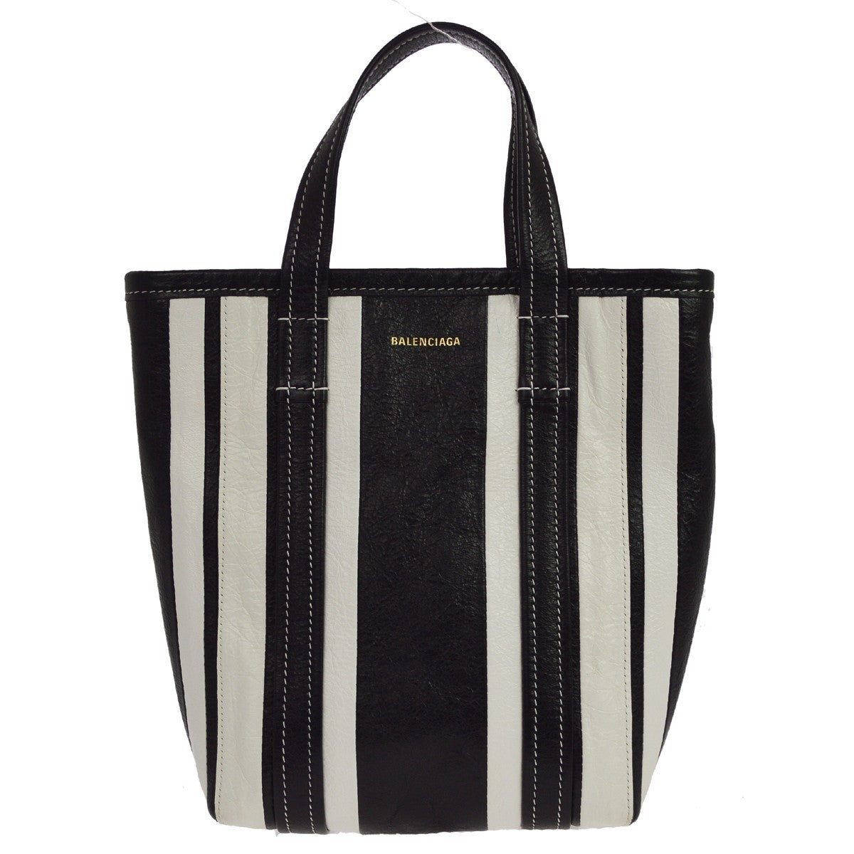 Balenciaga Barbes East West Shopper Tote Striped Leather Black Leather Tote Bag Bag (Pre-Owned)