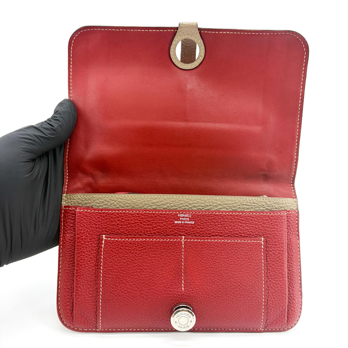 Hermes Bicolor Dogon Duo Combined Leather Red Leather Wallets Accessory (Pre-Owned)