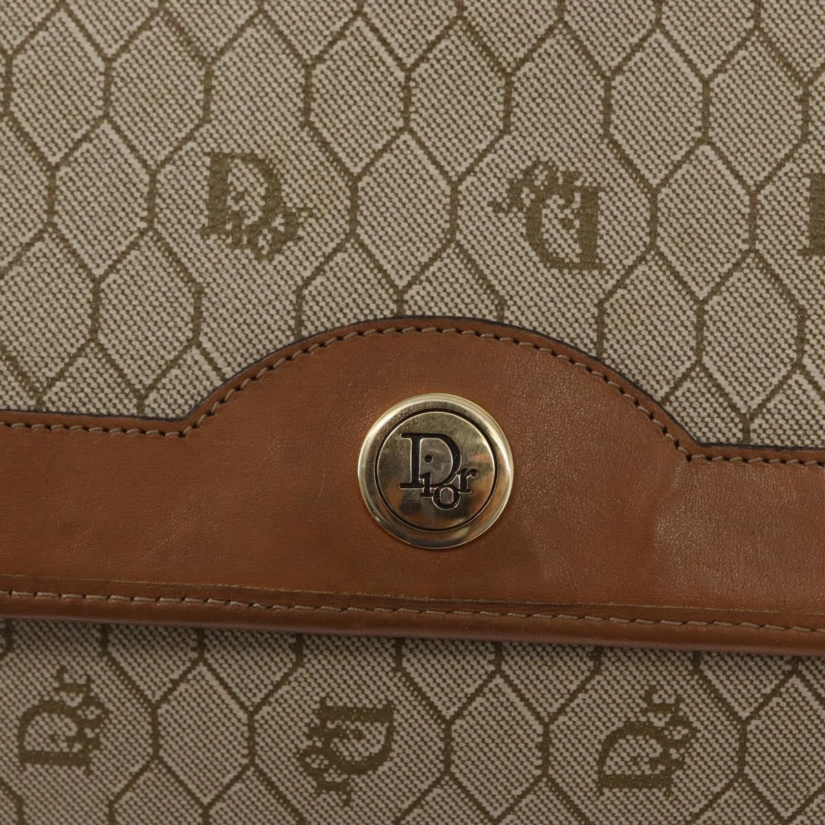 Christian Dior Vintage Honeycomb Chain Canvas Beige Canvas Shoulder Bag Bag (Pre-Owned)
