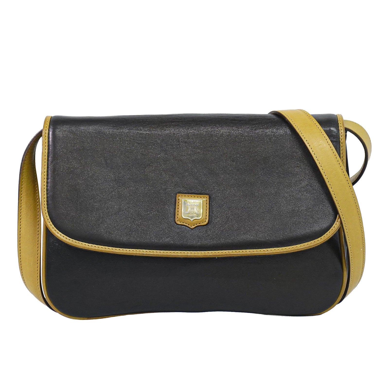 Celine Vintage Flap Leather Black Leather Shoulder Bag Bag (Pre-Owned)