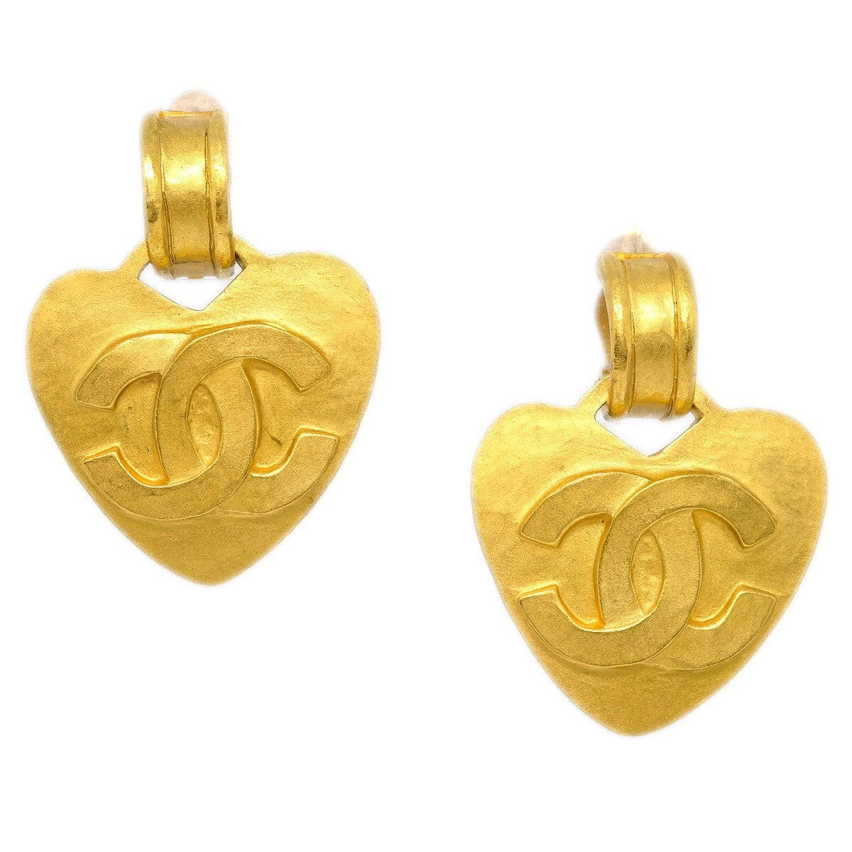Chanel Vintage Cc Heart Clip-On Metal Gold Gold_Plated Earrings Jewelry (Pre-Owned)
