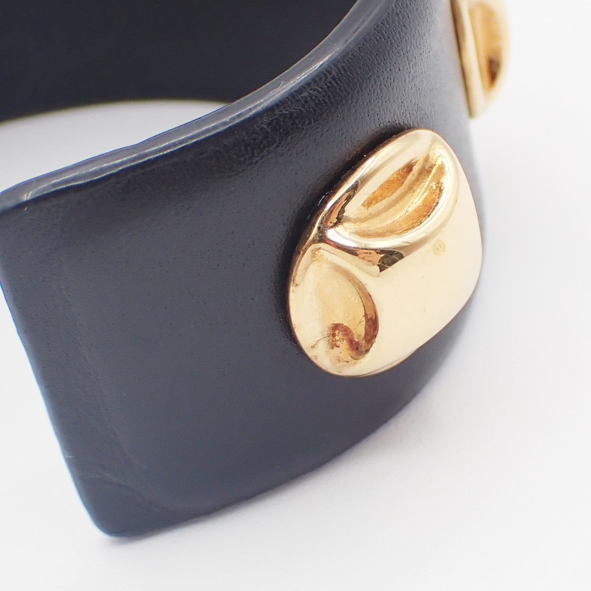 Celine Stud Cuff Leather And Plated Metal Black Leather Bracelet Jewelry (Pre-Owned)