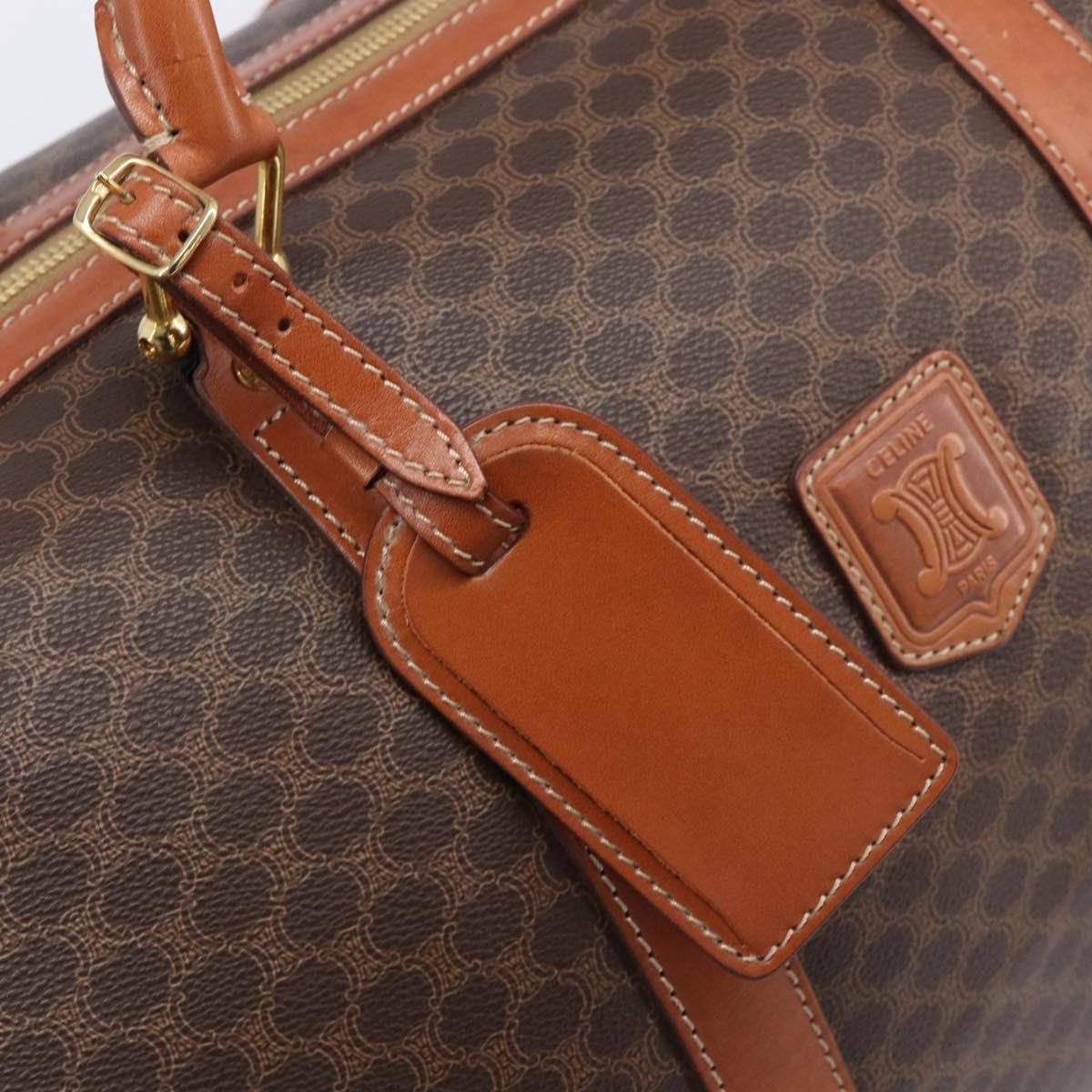 Celine Vintage Duffle Macadam Coated Canvas Brown Canvas Handbag (Pre-Owned)