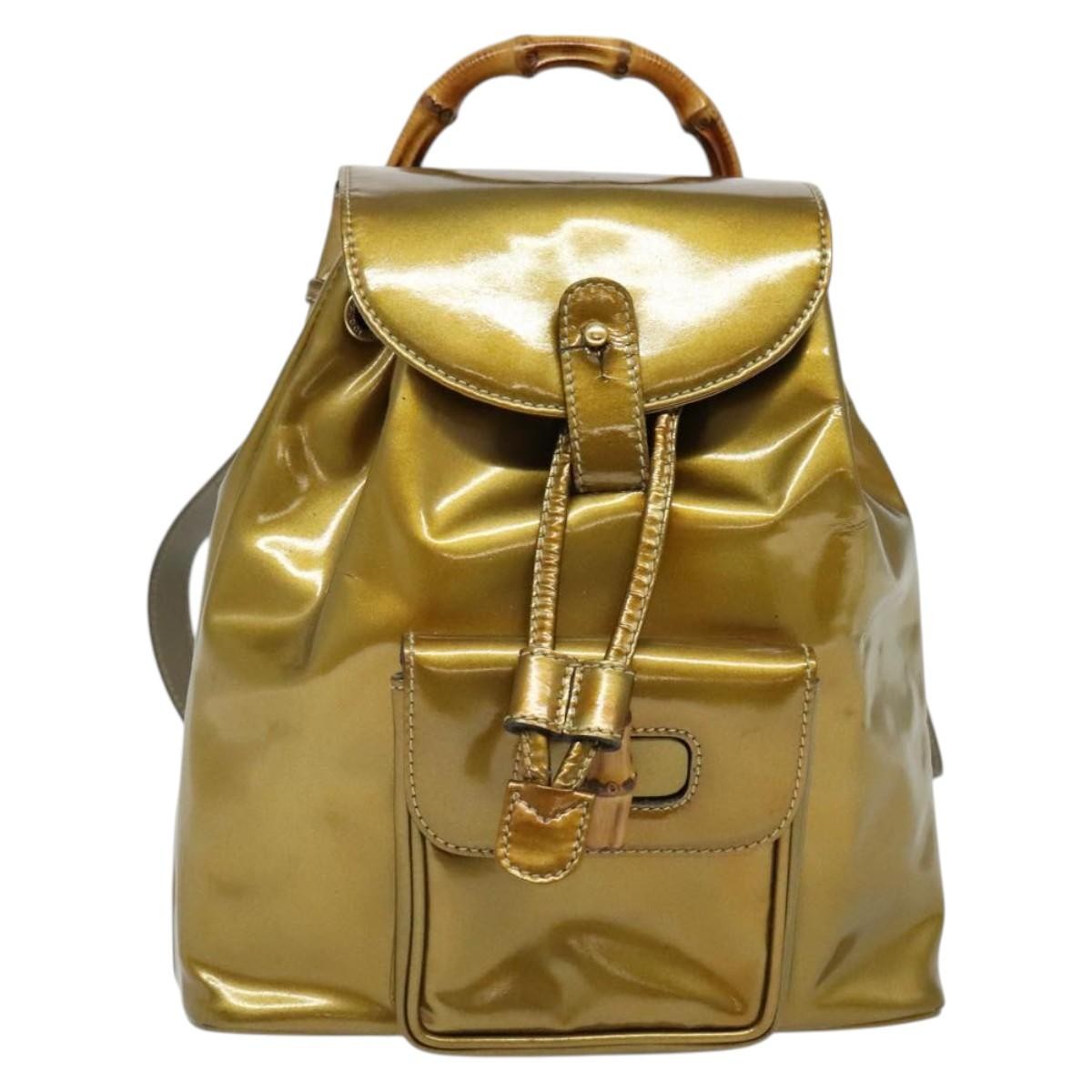Gucci Vintage Bamboo Patent Gold Patent_Leather Backpack Bag (Pre-Owned)