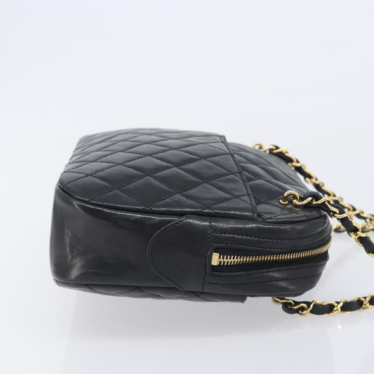 Chanel Vintage Front Pocket Camera Chevron Lambskin Black Leather Handbag (Pre-Owned)