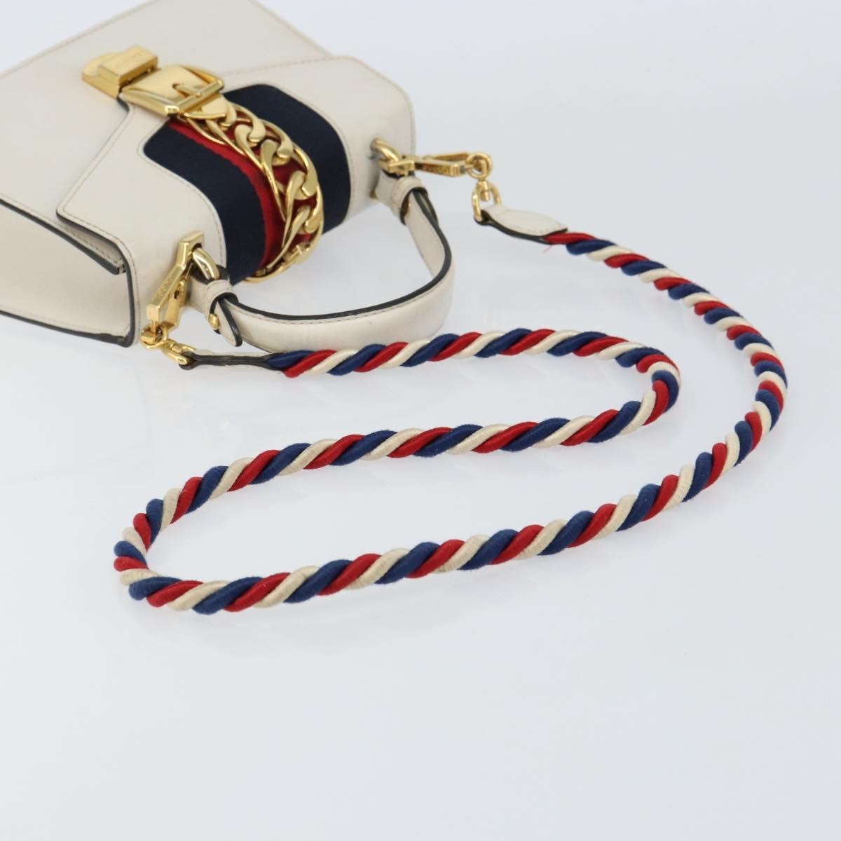 Gucci Sylvie Top Handle Leather White Leather Handbag (Pre-Owned)