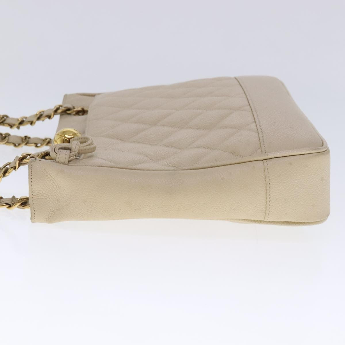 Chanel Vintage Slit Pocket Quilted Caviar Beige Leather Shoulder Bag Bag (Pre-Owned)