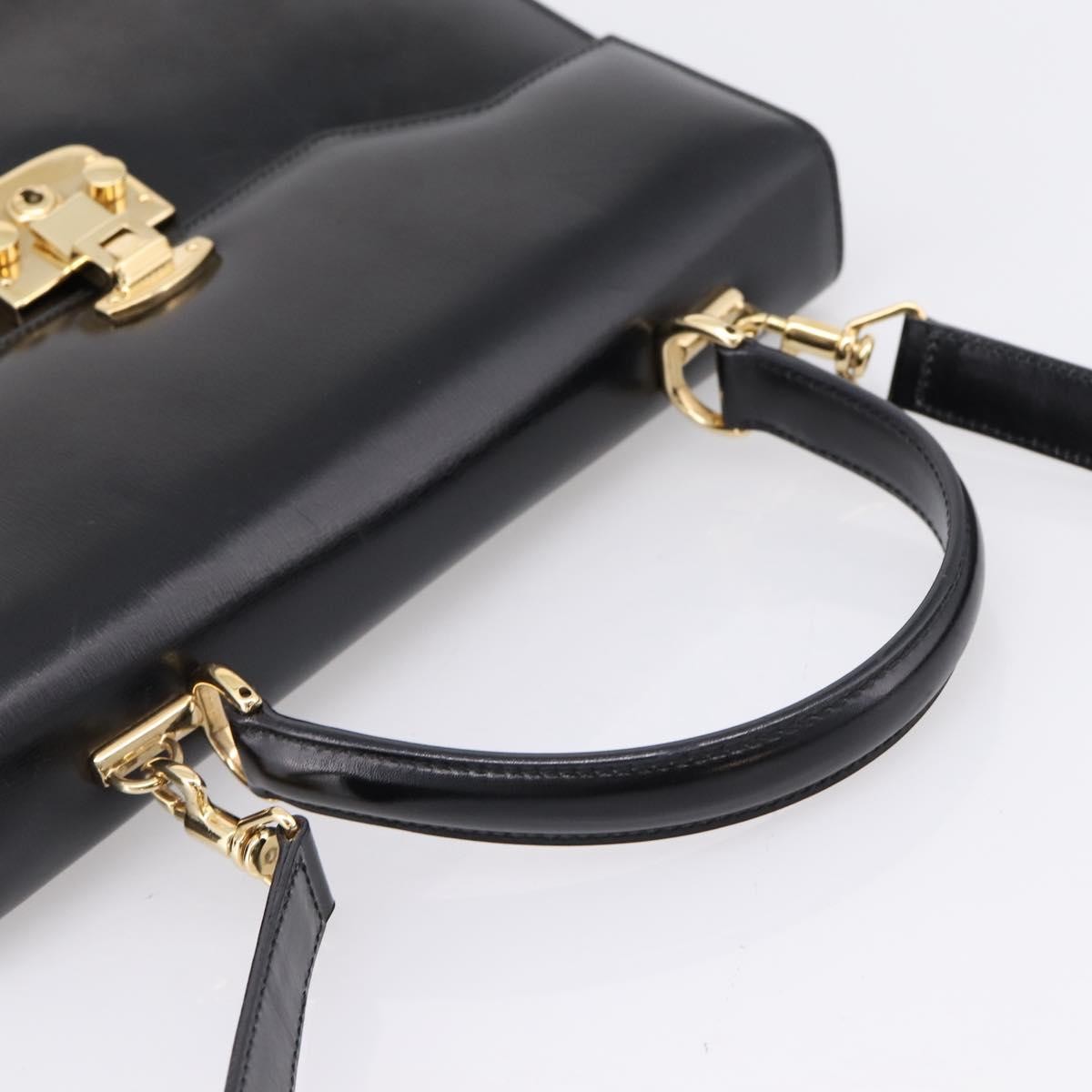 Gucci Vintage Lady Lock Top Handle Leather Black Leather Handbag (Pre-Owned)