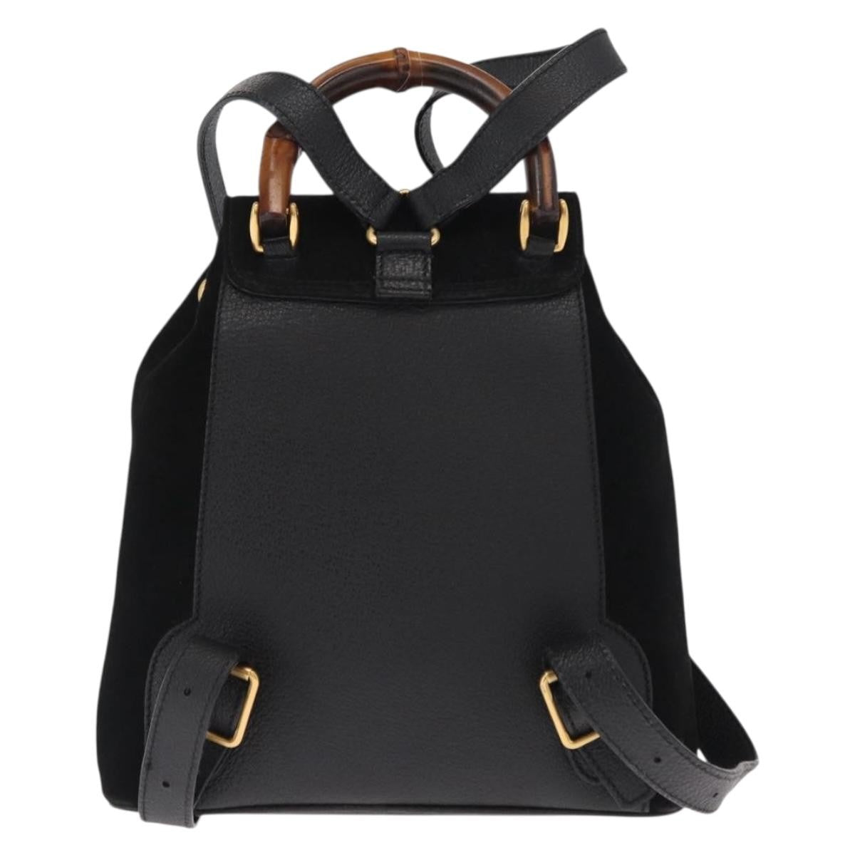 Gucci Vintage Bamboo Suede Black Suede Backpack Bag (Pre-Owned)