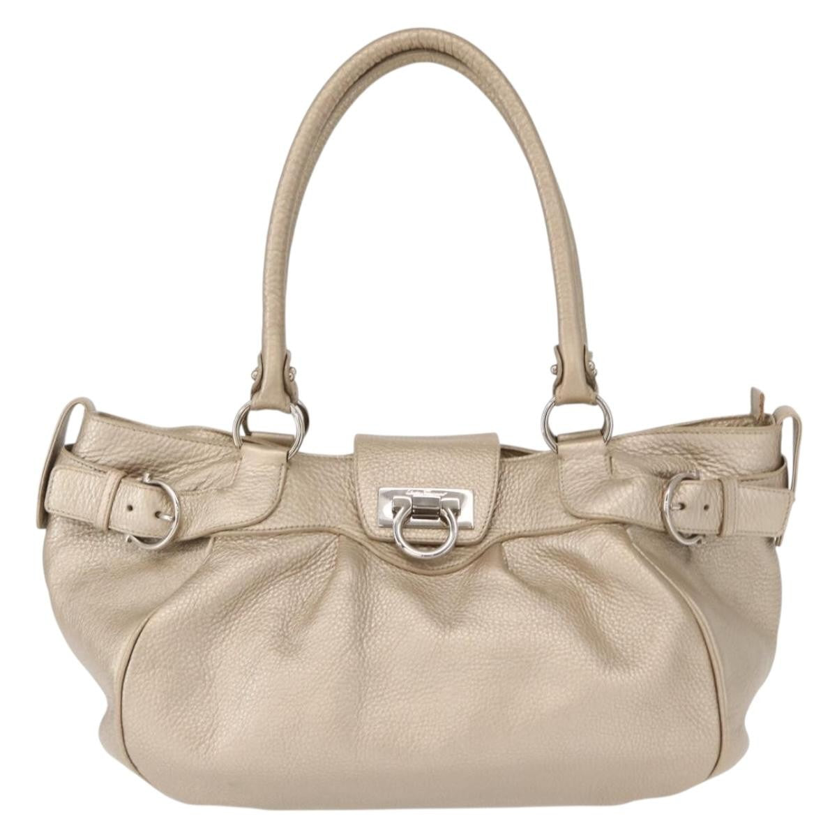 Salvatore Ferragamo Gancini Leather Gold Leather Handbag (Pre-Owned)