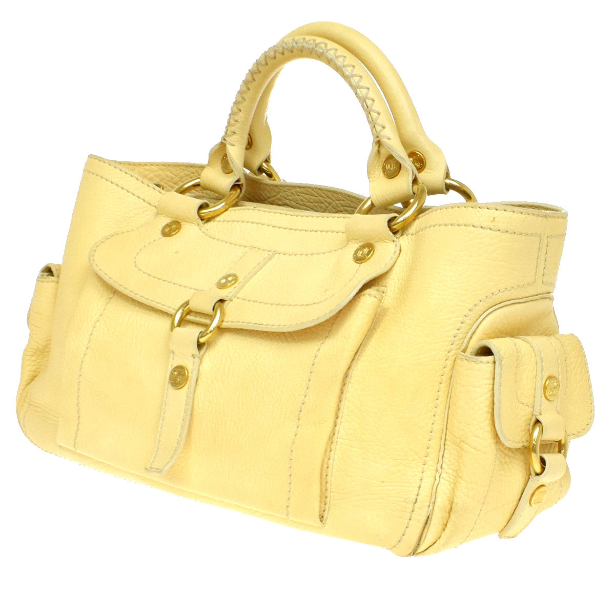 Celine Boogie Satchel Leather Yellow Leather Handbag (Pre-Owned)