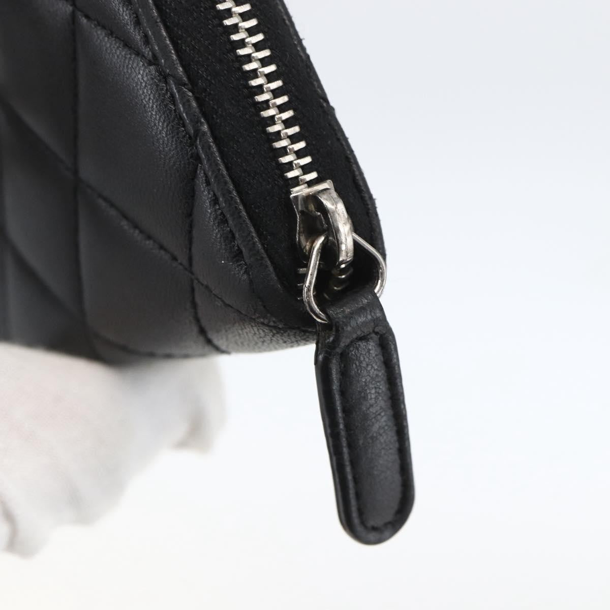 Chanel Zip Around Organizer Quilted Lambskin Black Leather Wallets Accessory (Pre-Owned)