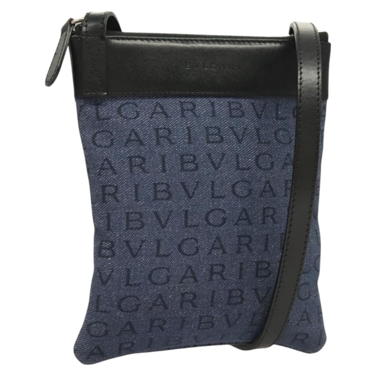 Bvlgari Logomania Canvas With Leather Blue Canvas Shoulder Bag Bag (Pre-Owned)