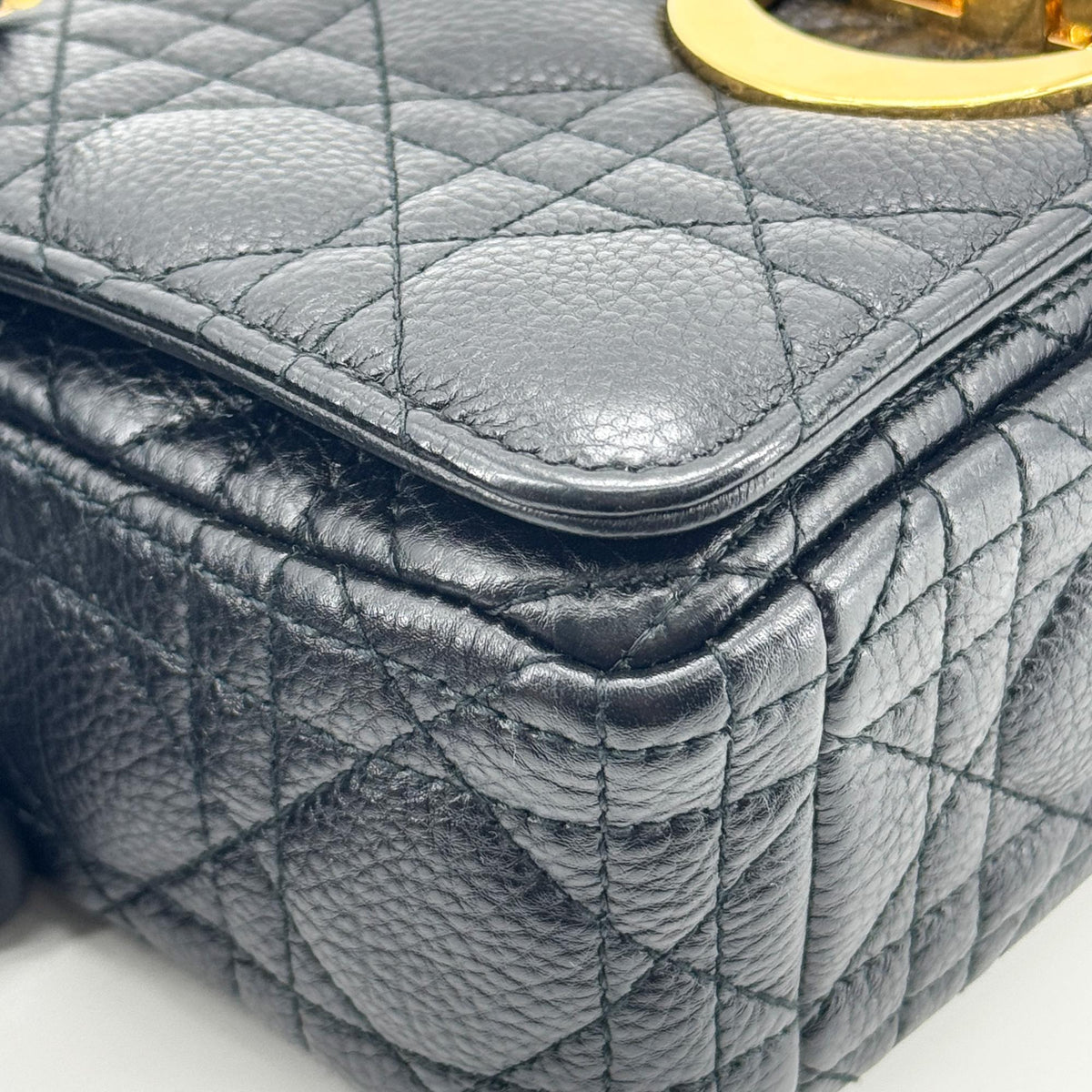 Christian Dior Caro Cannage Quilt Calfskin Black Leather Handbag (Pre-Owned)