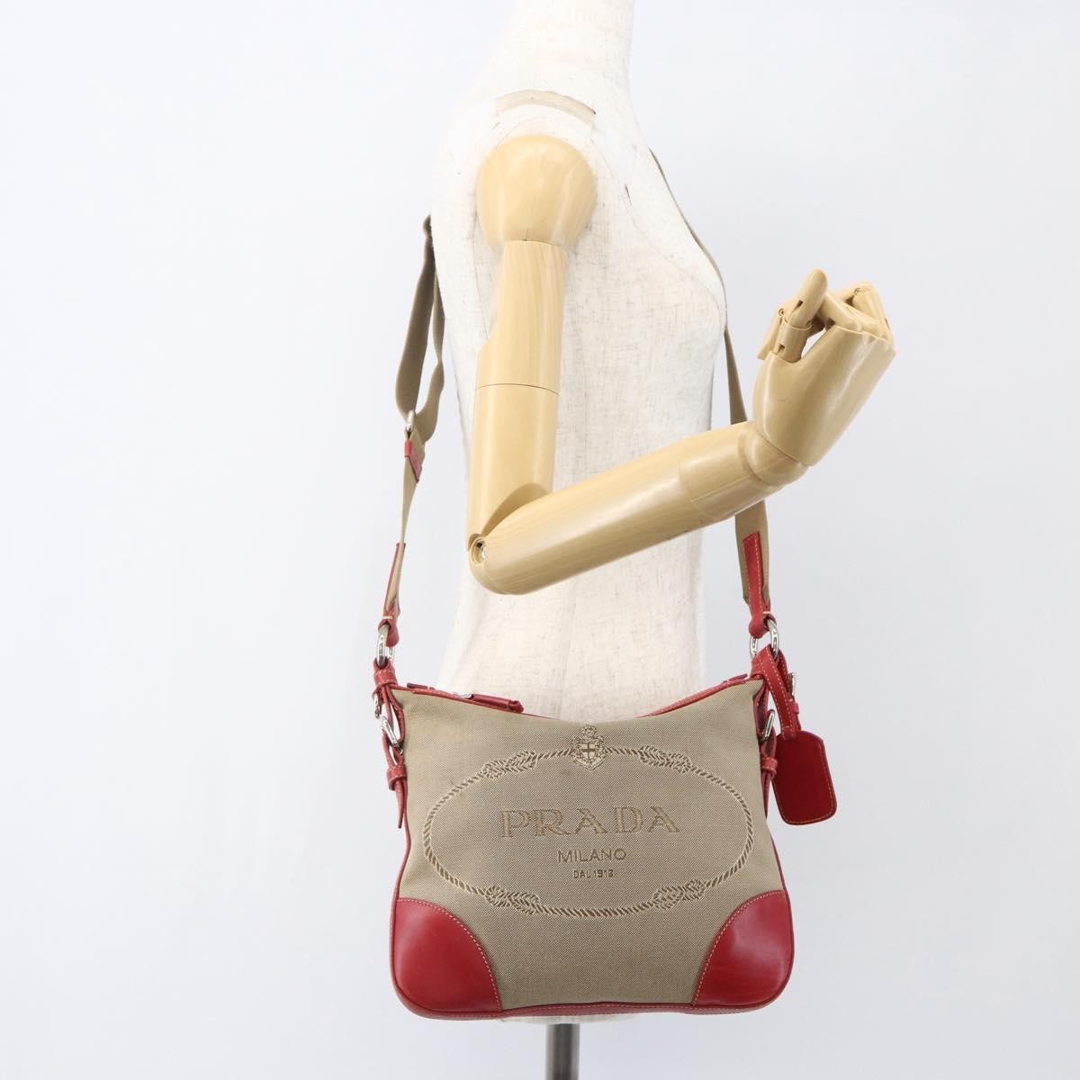 Prada Logo Zip Canvas Beige Canvas Shoulder Bag Bag (Pre-Owned)