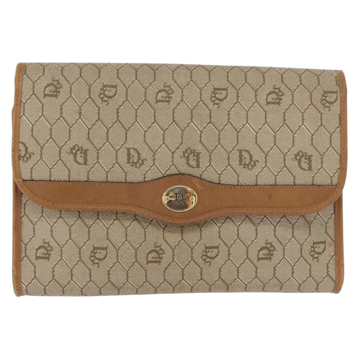 Christian Dior Vintage Honeycomb Chain Canvas Beige Canvas Shoulder Bag Bag (Pre-Owned)