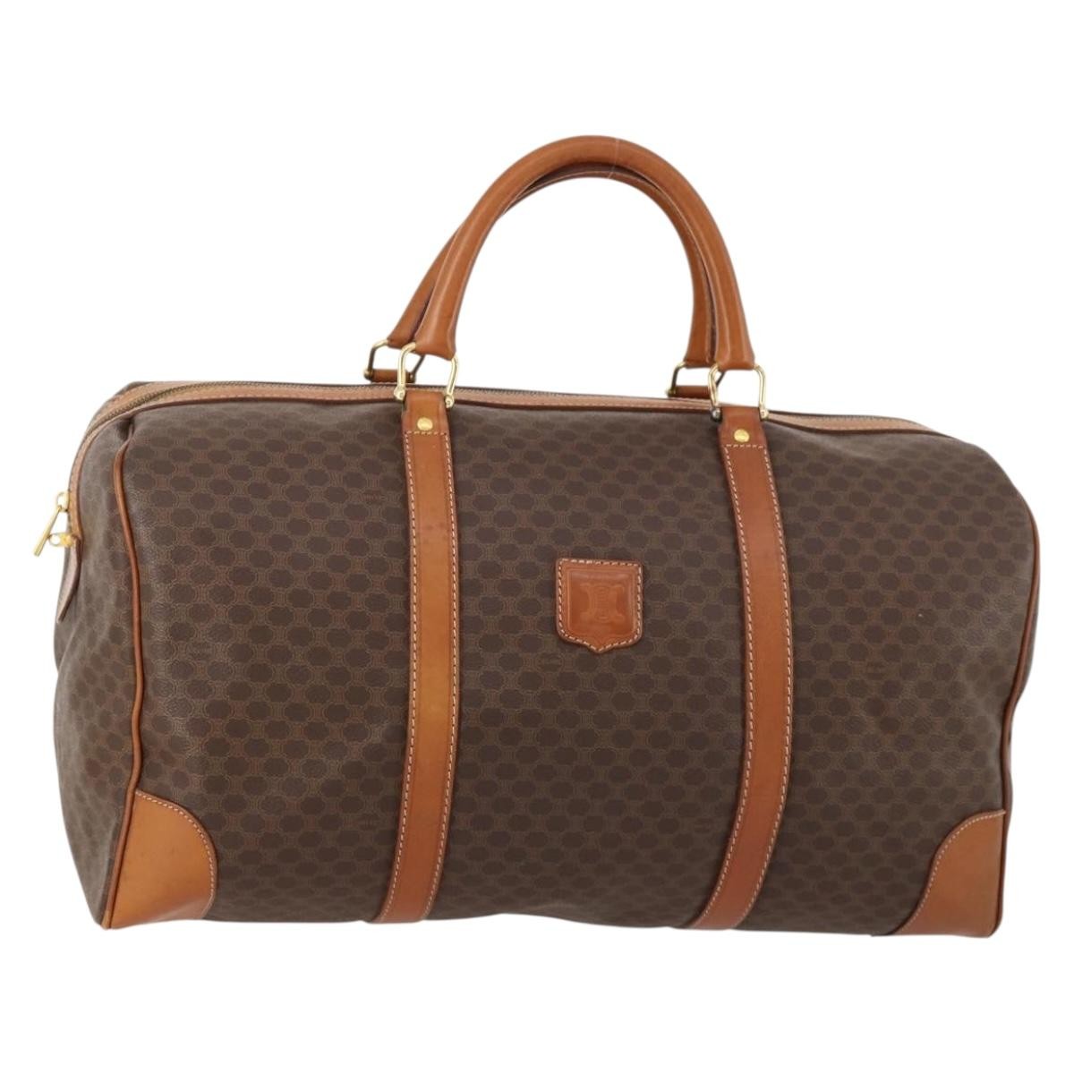 Celine Vintage Duffle Canvas And Leather Brown Canvas Travel Bag Bag (Pre-Owned)