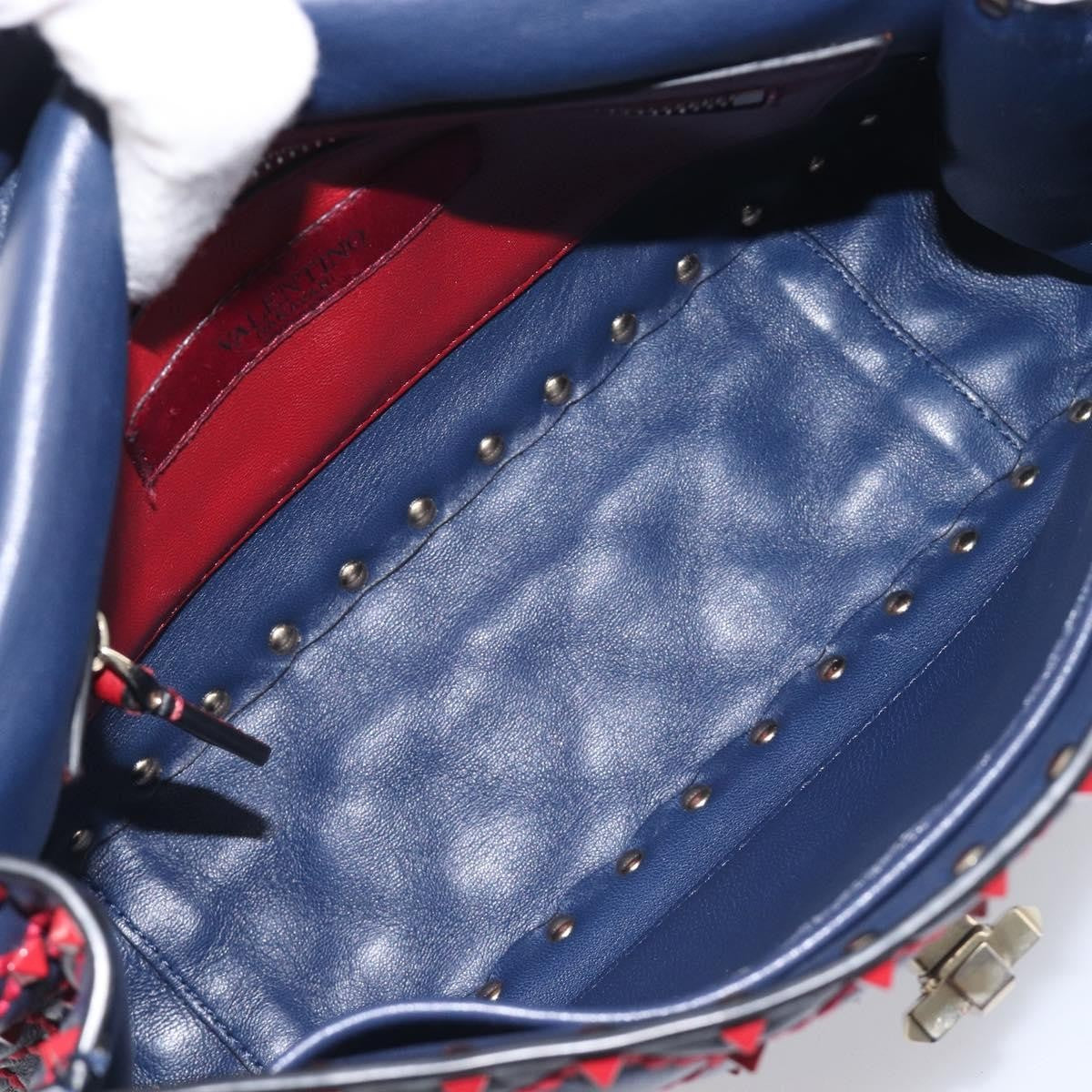 Valentino Garavani Rockstud Spike Flap Quilted Leather Navy Leather Shoulder Bag Bag (Pre-Owned)