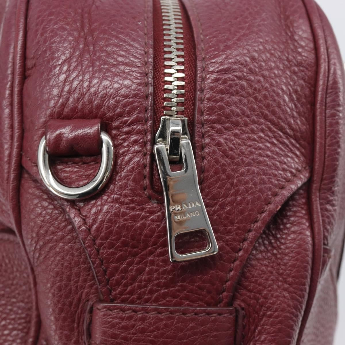 Prada Front Pocket Pushlock Convertible Boston Vitello Daino Burgundy Leather Handbag (Pre-Owned)