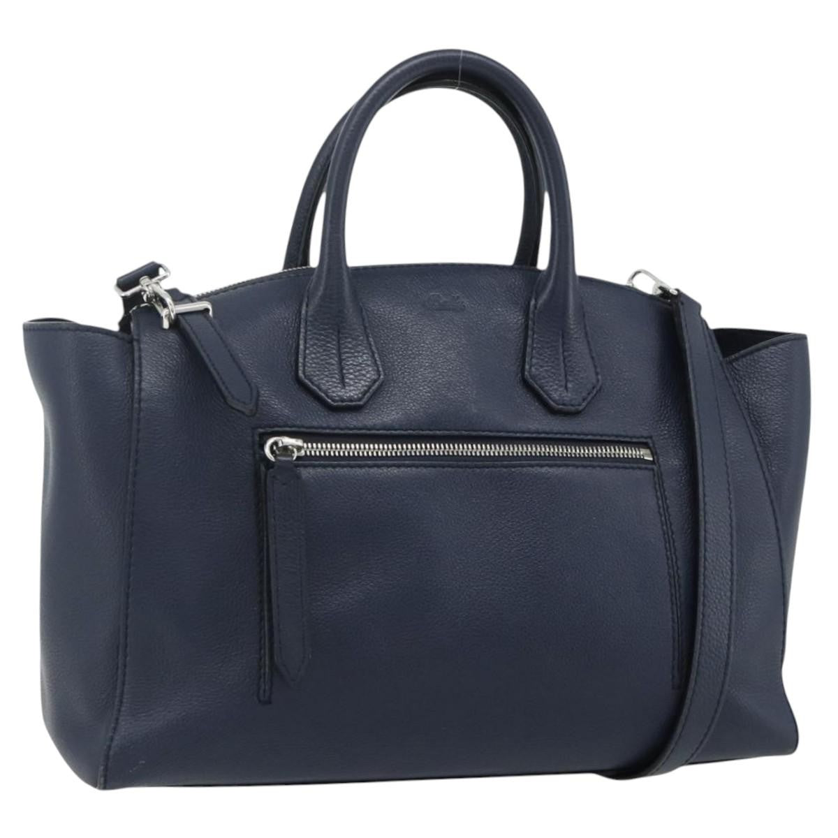 Bally Vintage Leather Navy Leather Handbag (Pre-Owned)