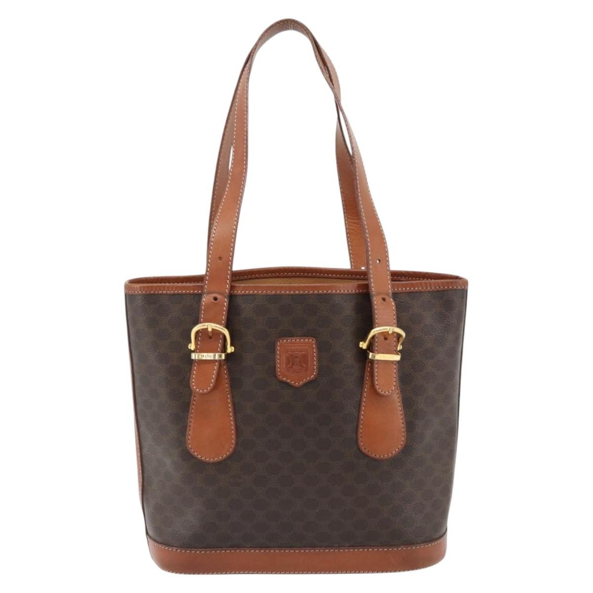 Celine Vintage Macadam Canvas And Leather Brown Canvas Tote Bag Bag (Pre-Owned)