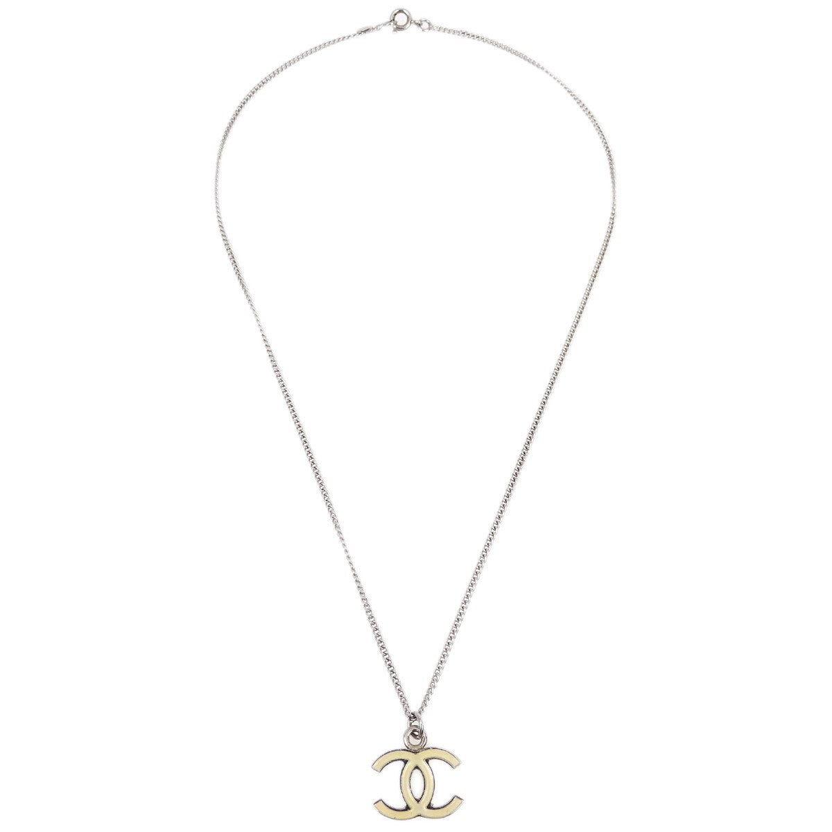 Chanel Cc Logo Pendant Metal Silver Silver_Plated Necklace Jewelry (Pre-Owned)