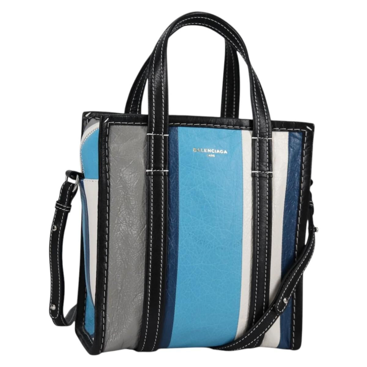 Balenciaga Bazar Convertible Tote Striped Leather Blue Leather Tote Bag Bag (Pre-Owned)
