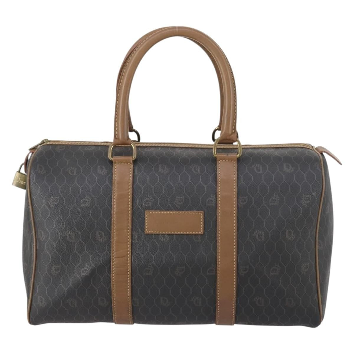 Christian Dior Vintage Honeycomb Boston Canvas And Leather Black Canvas Travel Bag Bag (Pre-Owned)