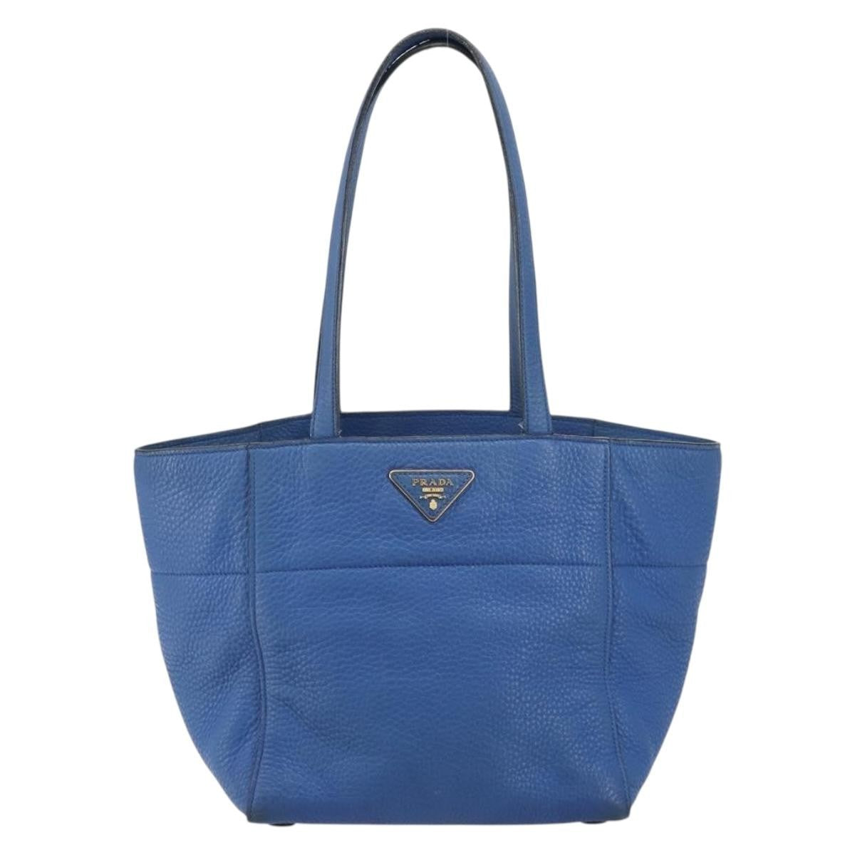Prada Tote Vitello Daino Vitello Daino Blue Leather Tote Bag Bag (Pre-Owned)