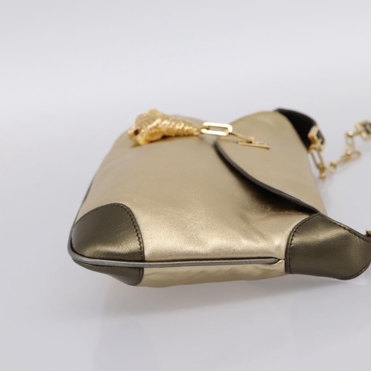 Gucci Tiger Charm Leather Gold Leather Shoulder Bag Bag (Pre-Owned)