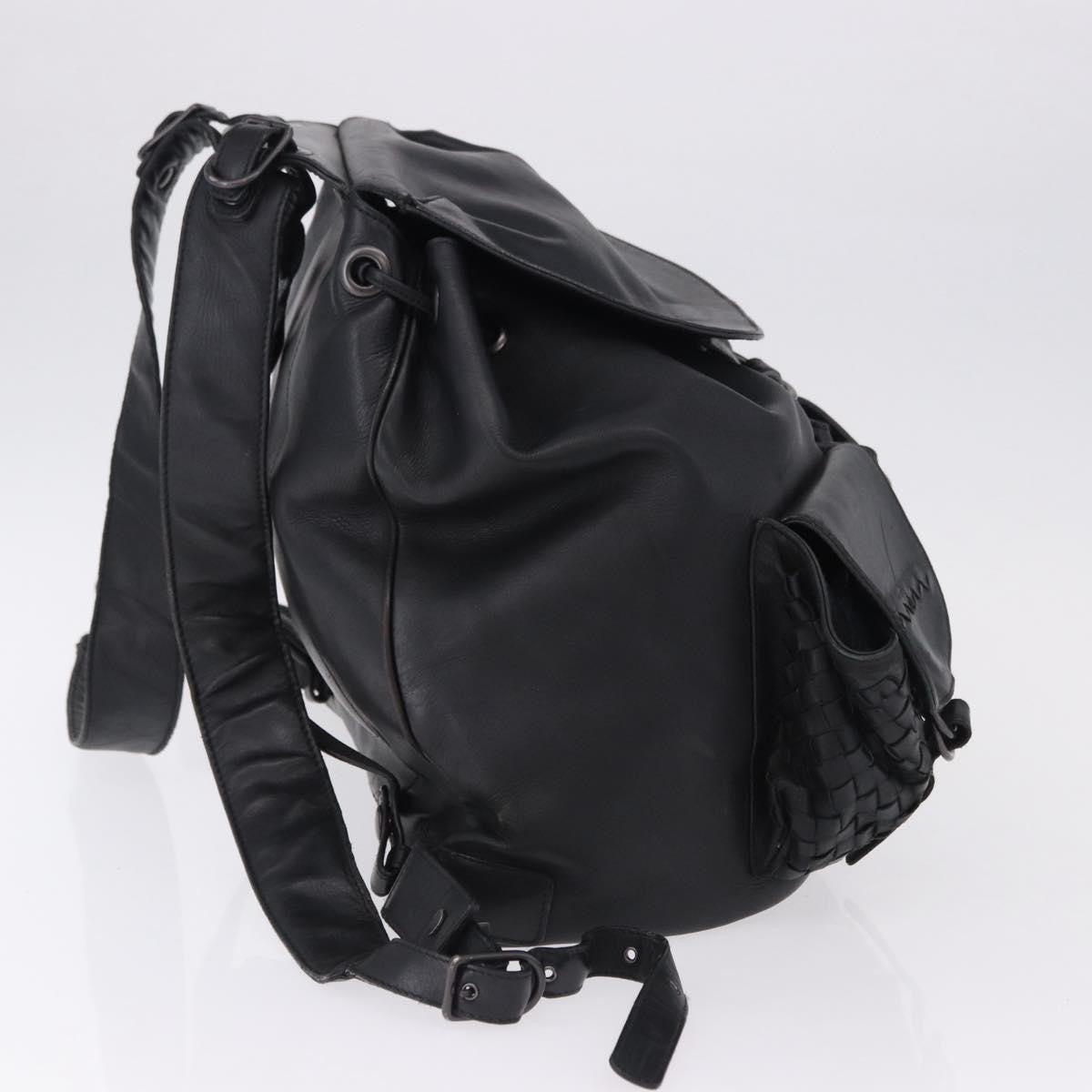 Bottega Veneta Intrecciato Leather Black Leather Backpack Bag (Pre-Owned)