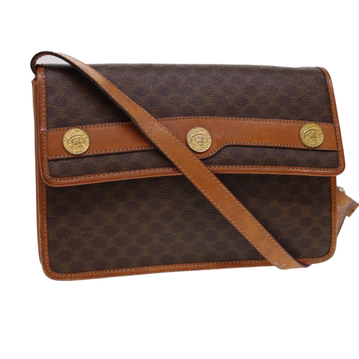 Celine Vintage Macadam Canvas And Leather Brown Canvas Shoulder Bag Bag (Pre-Owned)