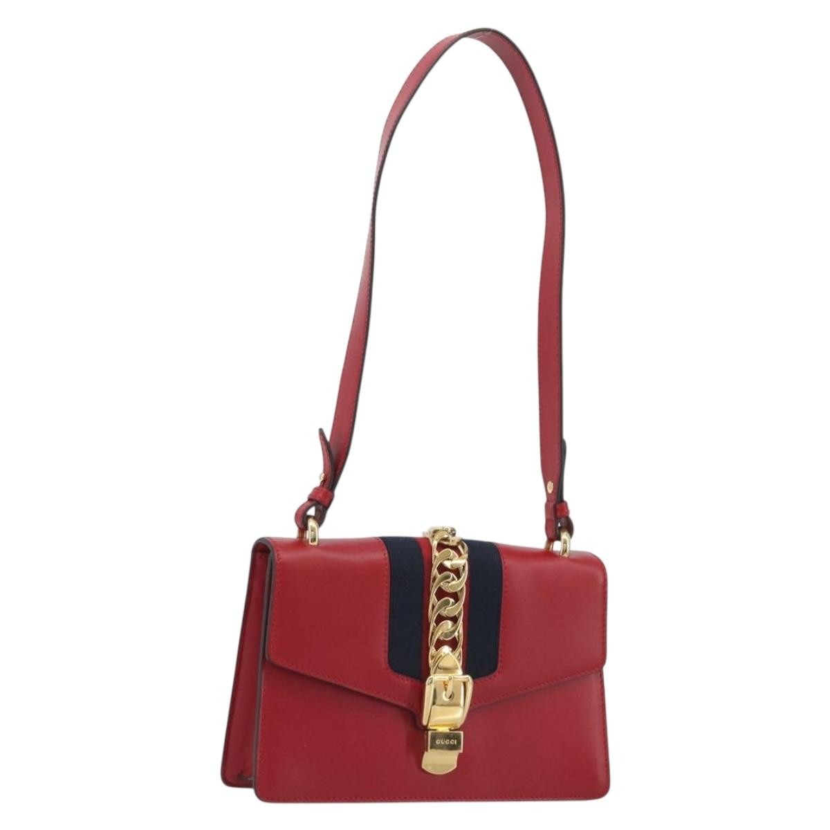 Gucci Sylvie Leather Red Leather Shoulder Bag Bag (Pre-Owned)