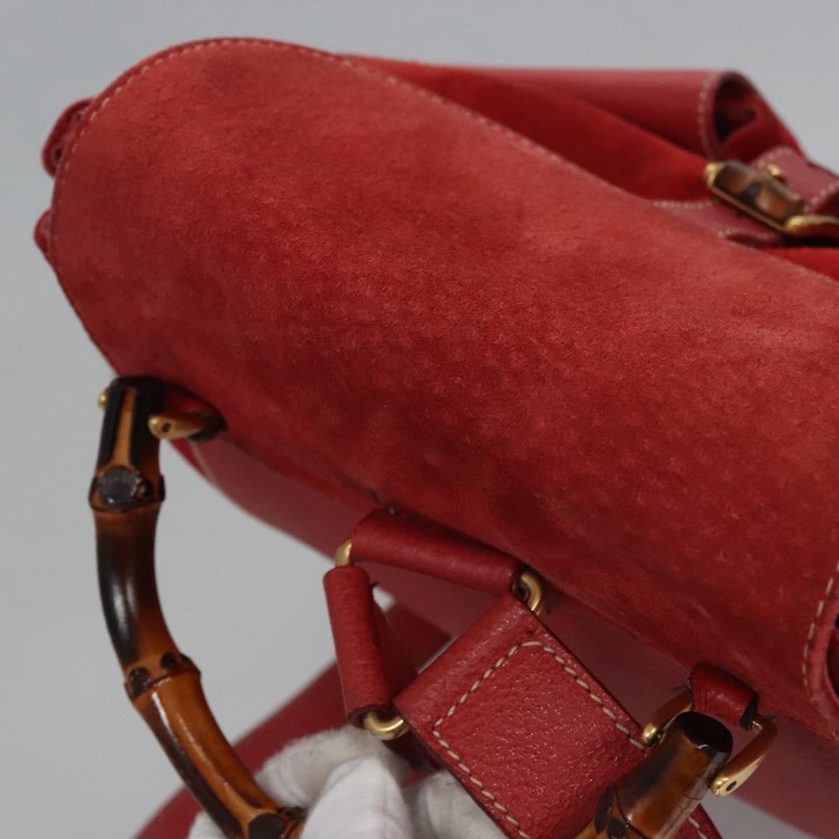 Gucci Vintage Bamboo Suede And Leather Red Suede Backpack Bag (Pre-Owned)