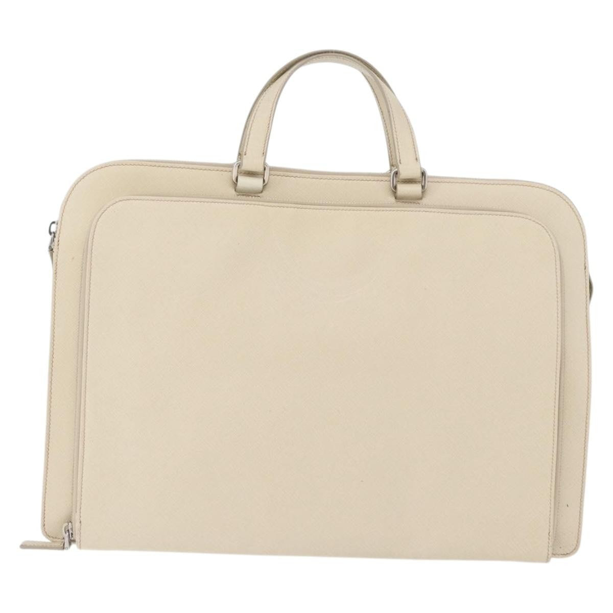 Prada Convertible Travel Saffiano Leather Beige Leather Briefcase Bag (Pre-Owned)