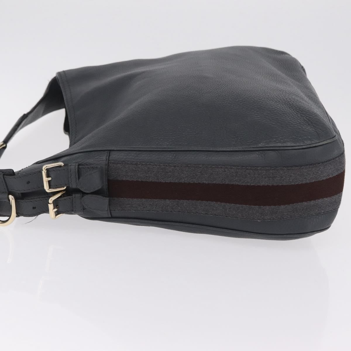 Gucci Heritage Web Hobo Leather Gray Leather Shoulder Bag Bag (Pre-Owned)